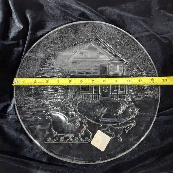 Libby Winter Christmas Holiday Sleigh Ride Clear Glass Serving Platter Plate - Picture 9 of 10